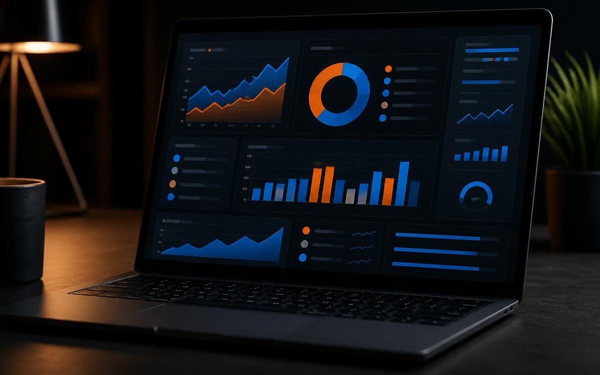 Painel de métricas de campanhas em um notebook